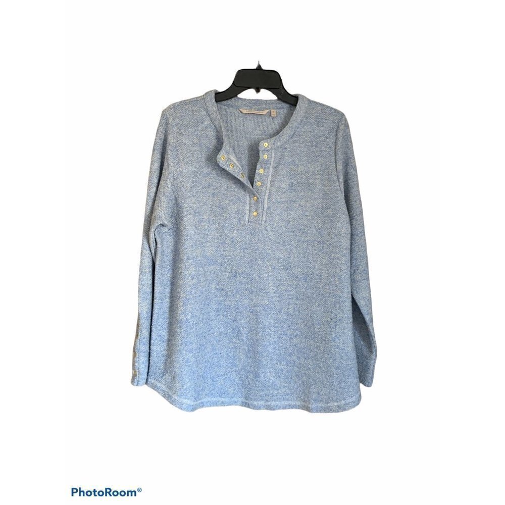 Soft Surroundings Long Sleeve 1/4 Snap Sweater Blue M